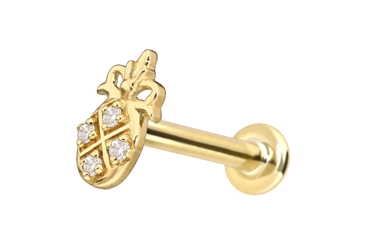 14 Karat Gold Labret Piercing mit Push Fit MOISSANIT-ANANAS